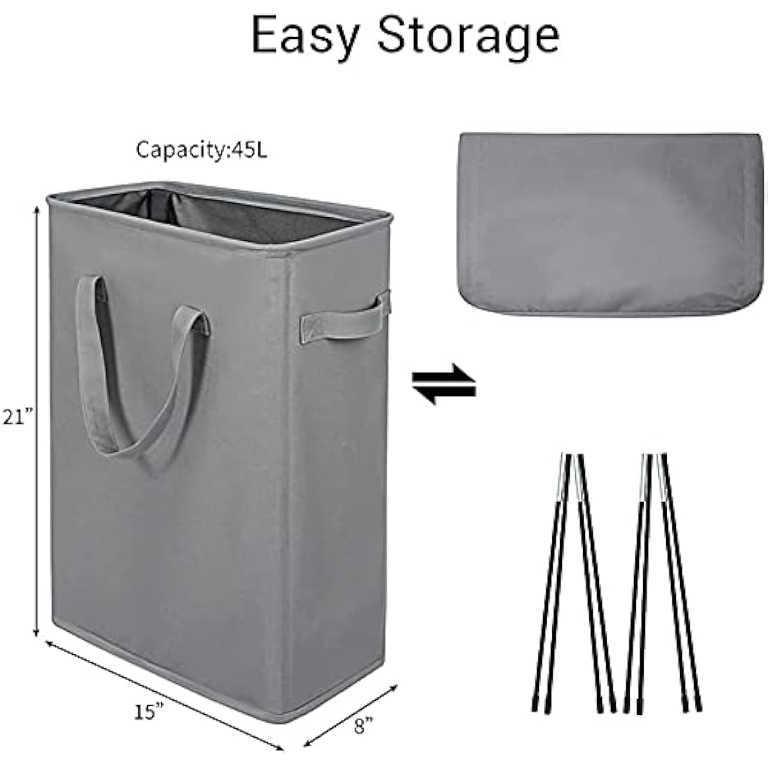 Chrislley Slim Laundry Basket Small Laundry Hamper Foldable Washing Basket Collapsible Laundry Bag Narrow Laundry Bin with Handle
