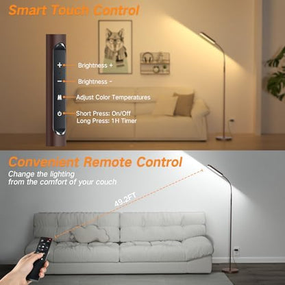 OUTON LED Floor Lamp 15W 1500LM, Adjustable Gooseneck LED Modern Lamp with 4 Color Temperature and Stepless Dimmer, Remote and Touch Control for Reading Living Room Bedroom (Bronze)