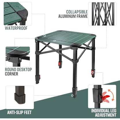 VILLEY Camping Table Folding, Small Lightweight Roll Up Aluminum Camp Table with Carry Bag, Adjustable Height Portable Outdoor Table for Picnic, Beach, Hiking, Fishing