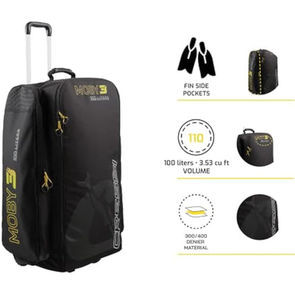 CRESSI Moby 3 Trolley Bag Black/Yellow 100 L - Robust and Spacious Trolley Bag Ideal for Sporting Activities and Travel, Black/Yellow, 100 L, Unisex