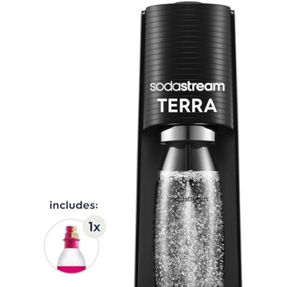 SodaStream - Terra Sparkling Water Maker, Quick Connect CO2 System, Includes 60L Gas Cylinder, BPA-Free 1L Bottle, Eco-Friendly & Reduces Plastic Waste, Black