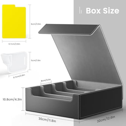 Hot Bee MTG Deck Box, Quartuple Trading Card Storage Box Holds 2400+ Cards for Yugioh, MTG, TCG, Magic the Gathering Commander Cards, Playing Card Case PU Leather Magnetic Closure, Grey