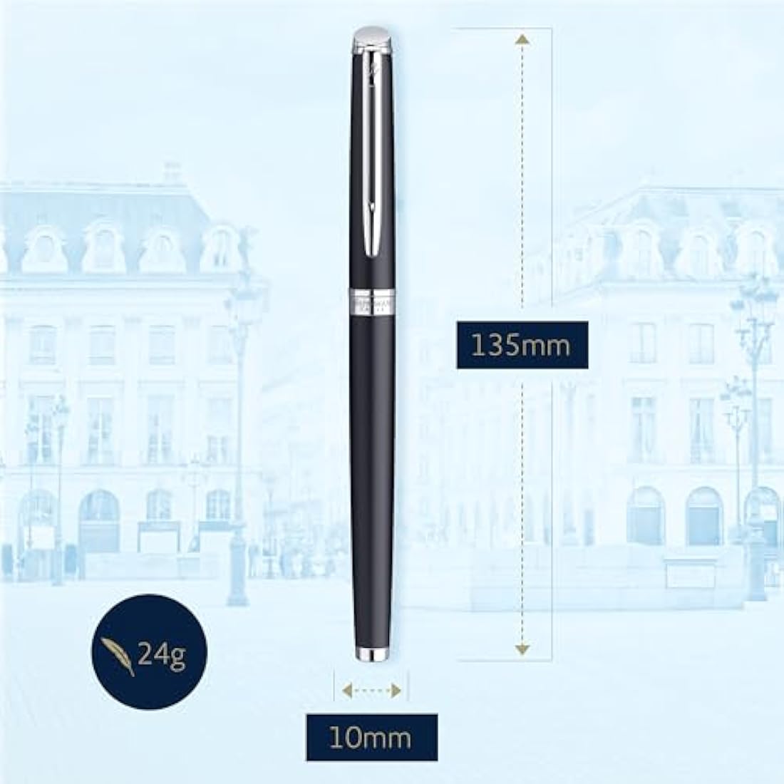 Waterman Hémisphère Fountain Pen | Matt Black with palladium trim | Medium Nib | Blue Ink | Gift Box