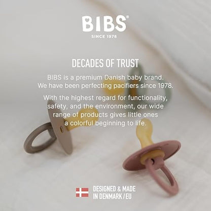 BIBS Colour Soother 2-Pack, BPA Free Dummy Pacifier, Round Nipple. Natural Rubber Latex, Made in Denmark. 6-18 Months (Pack of 2), Sand/Iron