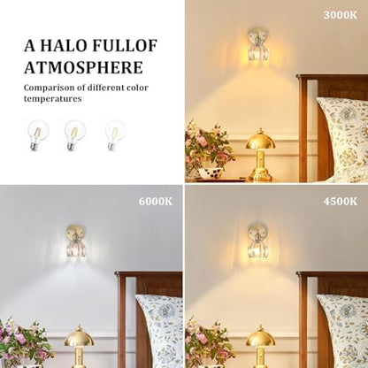 Shenmoyl Vintage Wall Lights Set of 2 Wall Lamps Indoor Gold Wall Sconces 180 Degree Adjustable with Switch for Living Room Bedroom Bedside Bathroom Tulip Amber