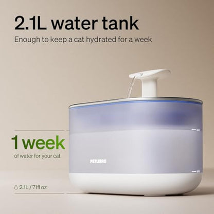 PETLIBRO Ultra Quiet Pet Water Fountain 2.1L, Stainless Steel Top Cat Fountain with Two Flow Modes, BPA-Free Capsule Water Fountain, Visible Water Level with 4 Large Filters
