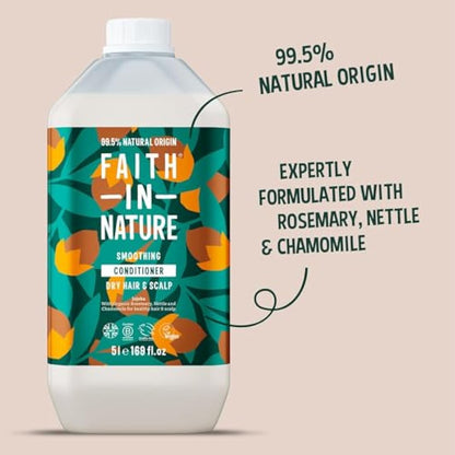 Faith In Nature Natural Jojoba Conditioner, Smoothing for Dry Hair & Scalp, Vegan & Cruelty Free, No SLS, Silicones or Parabens, 5L Refill Pack