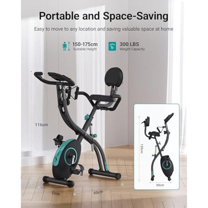 MERACH 4 in 1 Foldable Exercise Bike with Exclusive APP for Customizable Exercise Plans, 16-Level Magnetic Resistance Folding Stationary Exercise Bike, 300lbs Capacity and Comfortable Seat Cushion