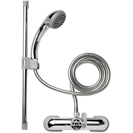 Croydex Shower Head and Hose Mixer Set with Riser Rail - 1.5m Shower Hose and Handset with Rub Clean Nozzles, Easy Install Wall Mounted Rail for Bathrooms - Ideal Hot & Cold Water Mixer (Chrome)