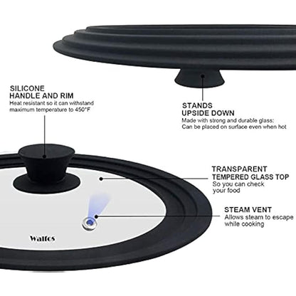 Universal Lid for Pots, Pans and Skillets - Tempered Glass with Heat Resistant Silicone Rim and Fits 16/18/20cm and 24/26/28cm Diameter Cookware（2Pcs）