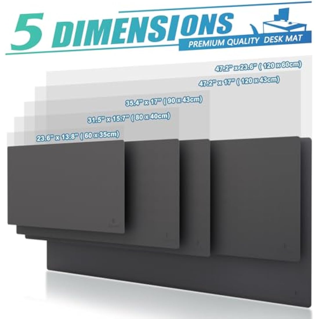 K KNODEL Large Office Leather Desk Mat, Mouse and Keyboard Pad, Computer and Laptop Mat, Desktop Protector and Cover, Writing Pad and Blotter (80x40cm, Dark Gray)