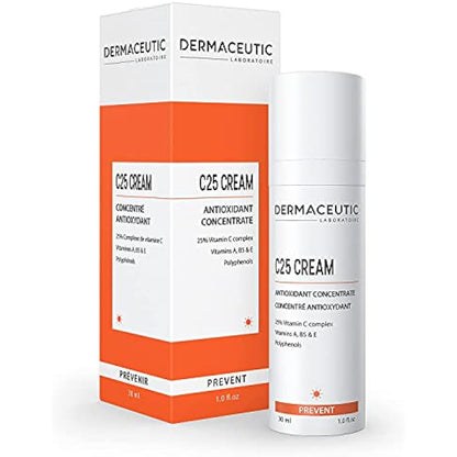 Dermaceutic C25 Cream - Antioxidant Day Cream with Vitamin C, Vitamin E, Vitamin B5, Vitamin E and Polyphenols - Protective face moisturizer for improved complexion and radiant skin - 30ml