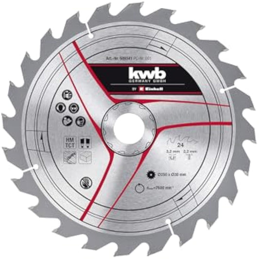 kwb by Einhell HM Saw Blade (Diameter 250 x 30 mm, 24 Teeth, Suitable for Various Einhell Table saws, Pull Cap mitre saws and mitre saws)