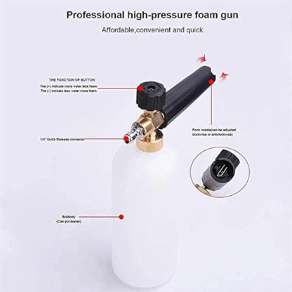 Stone Banks Pressure Washer Foam Lance with 5 Spray Nozzles, 1 Litre, Adjustable Quick Close 1/4 Inch, Foam Cannon Bottle, Soap Dispenser for Car Wash
