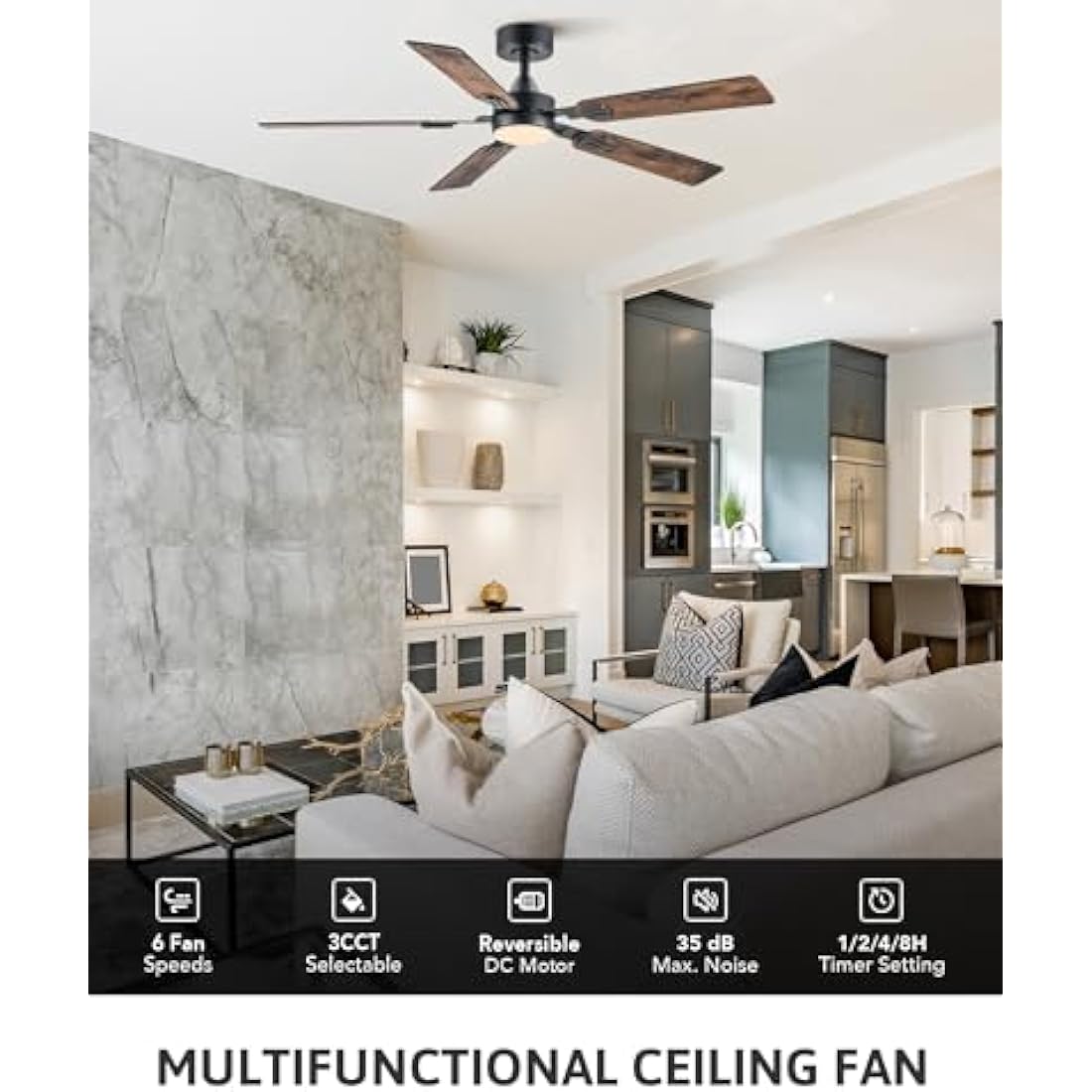 VONLUCE Ceiling Fans with Lights and Remote, 52 Inch Ceiling Fan with 5 Blades, Indoor Modern Ceiling Fan with Reversible DC Motor 6 Speeds for Bedroom Living Room Patio Farmhouse, Black Rustic Brown