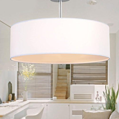 SPARKSOR Ceiling Light, Modern Fabric Pendant Light Shade, Large White Drum Lampshade, Round Pendant Lamp, for Bedroom Living Room, Flush Chrome Matt, 3 Bulb, E27
