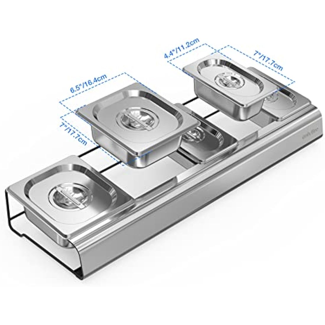 Onlyfire Pizza Topping Station Stainless Steel Seasoning Containers with Lid, 5 Compartment Trays for Preparing Ingredients and Toppings