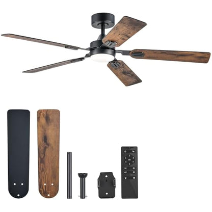 VONLUCE Ceiling Fans with Lights and Remote, 52 Inch Ceiling Fan with 5 Blades, Indoor Modern Ceiling Fan with Reversible DC Motor 6 Speeds for Bedroom Living Room Patio Farmhouse, Black Rustic Brown