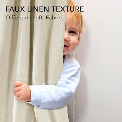 Deconovo Soft Faux Linen Blackout Curtains Energy Saving, Noise Reduction, Stylish Thermal Eyelet Curtains for Living Room, W46 x L90 Inch Oatmeal Beige One Pair