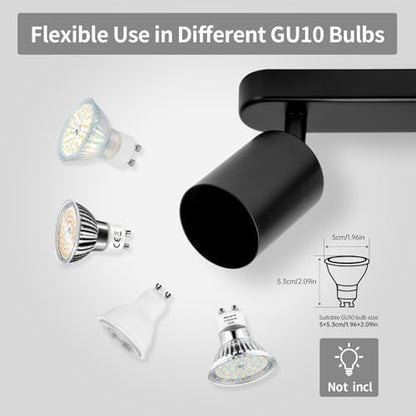 Wowatt 4 Way Spotlight Ceiling Light Rotatable, GU10 Industrial Ceiling Light Fitting Black Spot Light Bar Indoor Adjustable Light Ceiling Spot Lamp for Kitchen Bedroom Hallway, GU10 Bulb Not Included