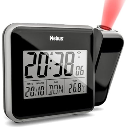 Mebus 42425 Radio Alarm Clock with Projection and Thermometer Plastic Normal Black