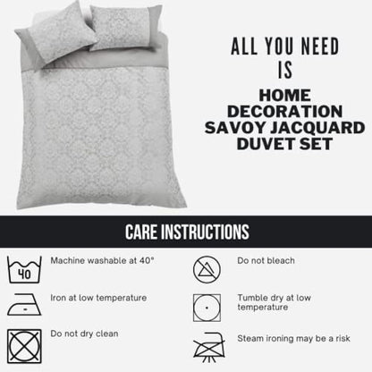 Olivia Rocco Savoy Jacquard Duvet Set Easy Care Double King Super King Size Quilt Covers & Pillowcases Bedding, King, Grey