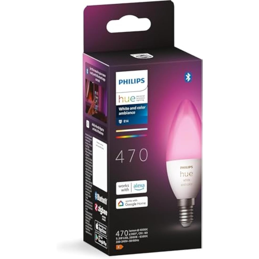 Philips Hue White and Colour Ambiance Smart Light Bulb [E14 Small Edison Screw] with Bluetooth. Works with Alexa, Google Assistant and Apple Homekit