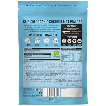 Hunter & Gather Thrive Fuel C8/C10 MCT Powder 250g | Triple Steam Distilled 100% Organic Certified Coconut | Keto, Low Carb & Paleo | Sugar, Gluten & Seed Oil Free