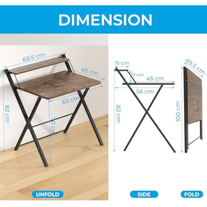 GreenForest Foldable Desk No Assembly Required,Small Desk with Monitor Shelf,Computer Desk for Small Space,Brown