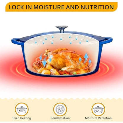 Velaze Cast Iron Enamel Cooking Pot,Non Stick Dutch Oven Pot,Casserole Dishes with Lids Oven Proof,Non-Stick Enameled Dutch Oven for All Cooktops 34cm/7.5L(Blue)
