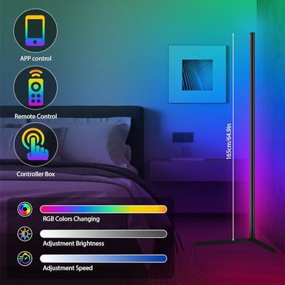 Corner Floor Lamp, 165cm Smart RGB LED Floor Lamp with App Remote Control, Music Sync, DIY Mode, Timer, 16 Million Colour Changing Standing Lamp, Dimmable Modern Mood Lighting for Living Room, Bedroom