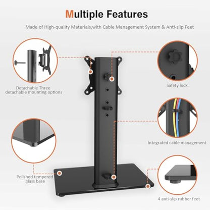 Universal Swivel TV Stand/Base Table Top TV Stand for 13 to 32 inch TVs with 100 Degree Swivel, 4 Level Height Adjustable, Heavy Duty Tempered Glass Base, Holds up to 35kg HT07B-001P
