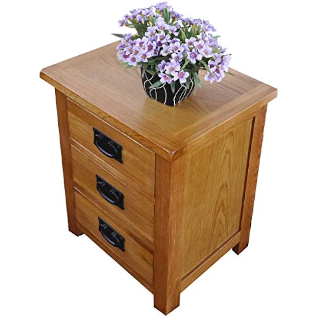 Aurotrice OAK Bedside Table 3 Drawers, NC Paint Cabinet, OAK MDF Board & Hardwood W:42 D:32 H:56 CM