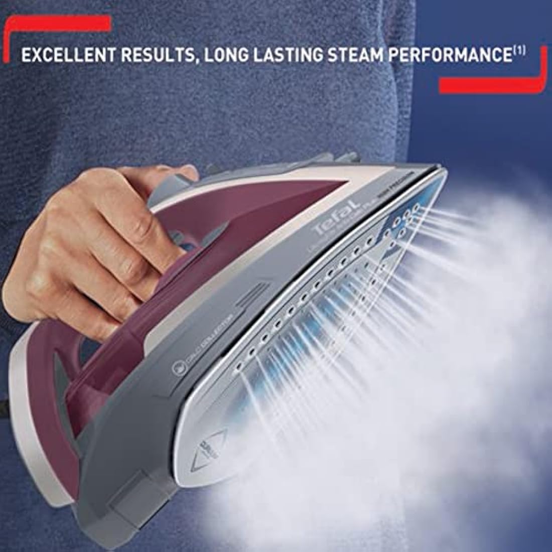 Tefal Ultraglide Steam Iron, 210 g/min Steam Boost, 50 g/min Continuous Steam, 250 ml Water Tank, 2800W Power, Non-Stick Durilium Soleplate, Auto Off, Anti-drip, Anti-Scale, Grey & Purple, FV5872