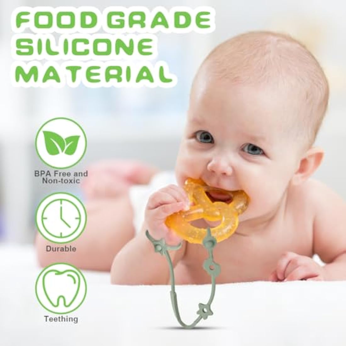 Vicloon Silicone Toy Clip, 4Pcs Toy Safety Straps, Food Grade Silicone Pacifier Clips Sippy Cup Strap, Adjustable Stroller Pacifier Strap Hanging Toys, Baby Toy Anti Drop Chain
