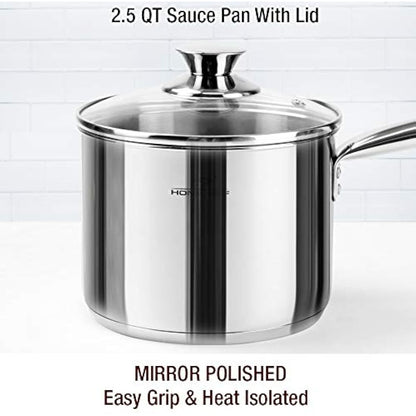 HOMICHEF 14-Piece Nickel Free Stainless Steel Cookware Set - Nickel Free Non-Toxic Stainless Steel Pots and Pans Set - Healthy Induction Cookware