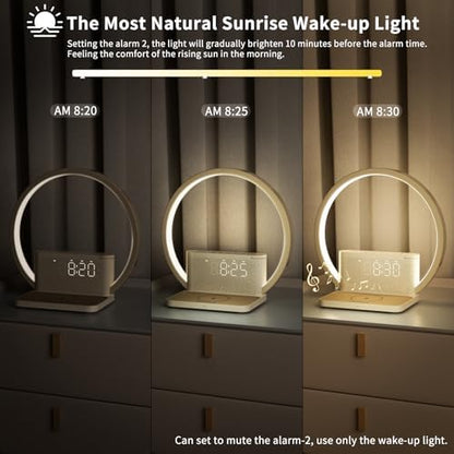 blonbar Bedside Lamp, Wake-Up Light, 10 Watt Wireless Charger, Touch Dimmable Table Lamp, Sunrise Alarm Clock, 3 Levels of Brightness, Soothing Sound, Bedroom Sleep Aid for Babies & Adults