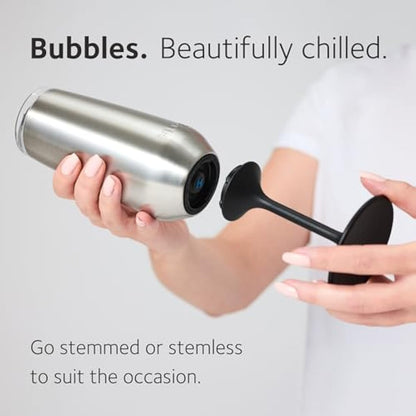 Huski Champagne Flute | New | Award-Winning Design with Detachable Stem | Premium Stainless Steel Champagne Glass with Lid | Triple Insulated Tumbler | 240ml Capacity | Great Gift (Powder Pink)