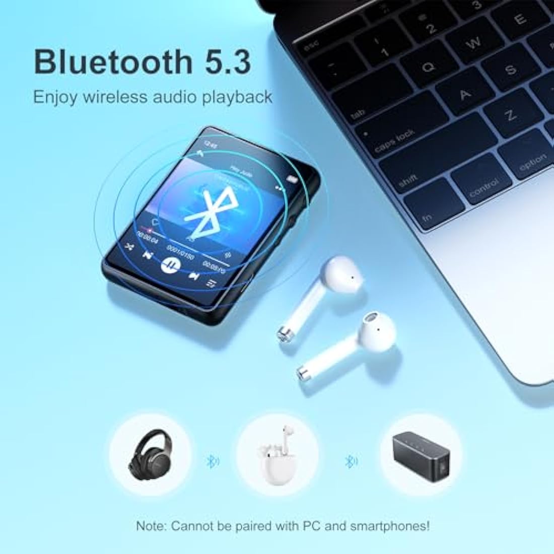 MECHEN 64GB MP3 Player Bluetooth 5.3 with 2.4" Full Touch Screen，Portable Digital Music Player with Speaker，FM Radio, Line Recording, HiFi Lossless Sound, Support up to 128GB