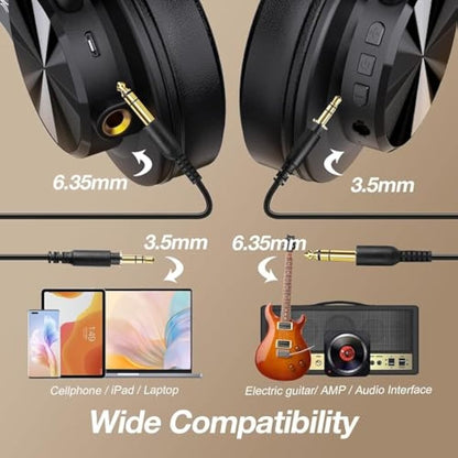 OneOdio A70 Bluetooth Headphones Over Ear, 72 Hrs Playtime, Monitor Level Stereo Sound Quality, Foldable Wireless＆Wired DJ Headphone, Professional Studio Headphones for DJ/TV/PC/Phone