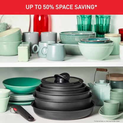 Tefal Ingenio Daily Chef ON 10 Piece Non-Stick Induction Pan Set, 22&26cm Frying Pans, 18&20cm Saucepans, 24cm Sautepan, 18&20cm Hermetic Lids, Spatula, 2 Bakelite Removable Handles, Grey, L7619302