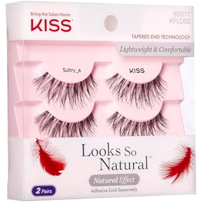 KISS Looks So Natural False Eyelashes Double Pack, Lightweight & Comfortable, Tapered End Technology, Reusable, Cruelty-Free, Contact Lens Friendly, Style 'Sultry', 2 Pairs Fake Eyelashes