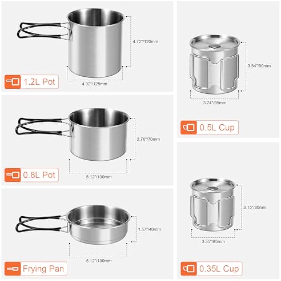 Odoland Camping Cookware Kit, Ceramic Non-Stick Cooking Set with Plates, Bowls, Forks, Knives, Spoons for Camping, Backpacking, Hiking, Picnics
