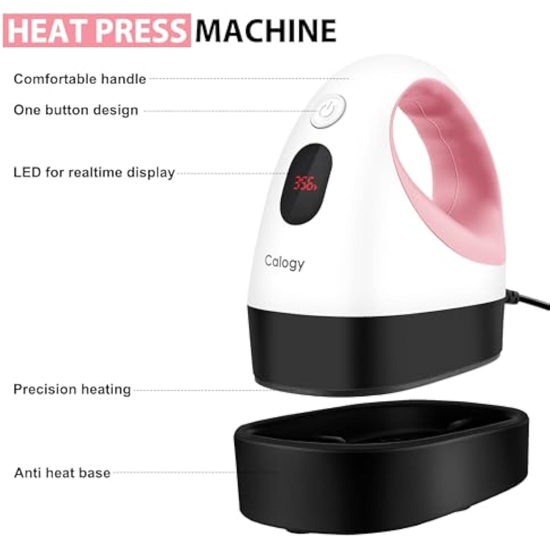 Calogy Mini Heat Press, Heat Transfer Printer, Constant Temp Control, Insulated Safety Base, Fits for Crafts, T-Shirt, Hat, Cap, Pillows