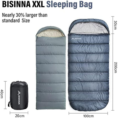 BISINNA XXL Sleeping Bag for Big and Tall Adults,3-4 Season Plus Size Warm and Comfortable Waterproof Lightweight Sleeping Bag Great for Camping Backpacking Hiking Indoor & Outdoor