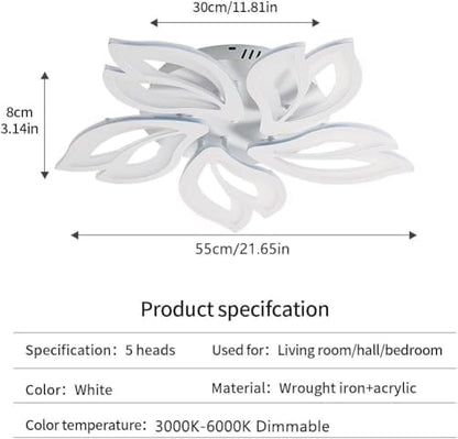 Comely LED Ceiling Light Dimmable, 45W Flower Chandeliers Ceiling Light with Remote Control Colour Changing Bedroom Ceiling Lamp, 5 Leaves Modern Ceiling Lighting for Living Room Dining Room