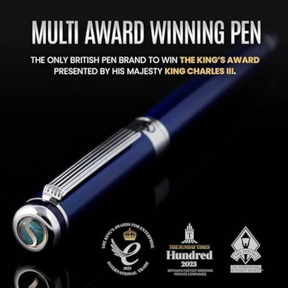 Scriveiner Blue Lacquer Fountain Pen Stunning Pen with Chrome Finish, Schmidt Nib (Fine), Best Pen Gift Set for Men & Women, Professional, Executive, Office, Nice Pens