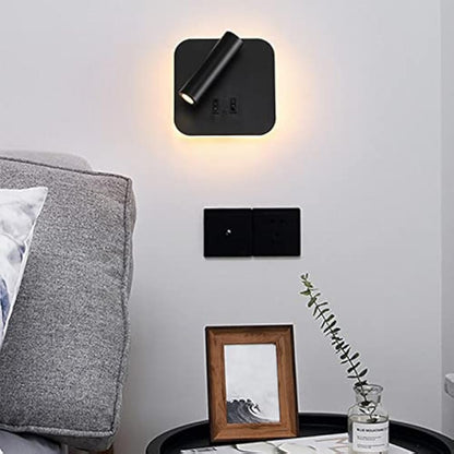 uksunvi LED Wall Mounted Lamp,Bedside Reading Wall Light,12W LED Wall Lamp, Adjustable Spotlight （3W +9W 3000K Warm Light） (Black Square)
