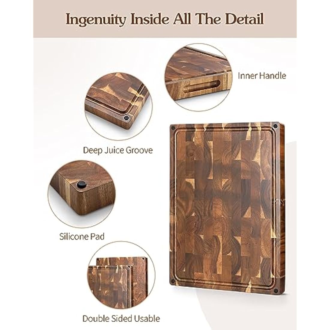 XINZUO Large Thick End Grain Acacia Wood Cutting Board