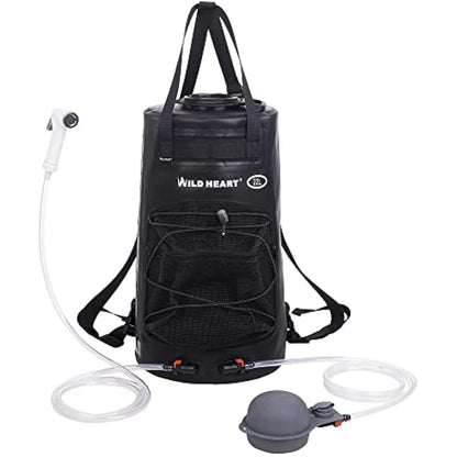 WILD HEART Camping Shower, 5.8 Gallons/22L Portable Camp Shower Bag with Upgraded Screw Lid, Water Level Window, Pressure Foot Pump, and Handy Nozzle, Solar Shower for Beach Camping Hiking Trip
